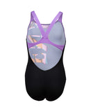 Prism-zwempak voor meisjes, V-rug, zwart-lavanda