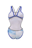 Dames One Double Cross Back One Piece neonblauw-zilver-wit