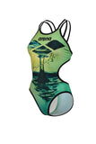 Dames One Double Cross Back One Piece zwart-zachtgroen-multi
