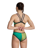 Dames One Double Cross Back One Piece zwart-zachtgroen-multi