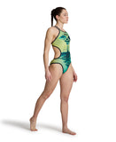 Dames One Double Cross Back One Piece zwart-zachtgroen-multi