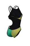Dames One Double Cross Back One Piece zwart-zachtgroen-multi