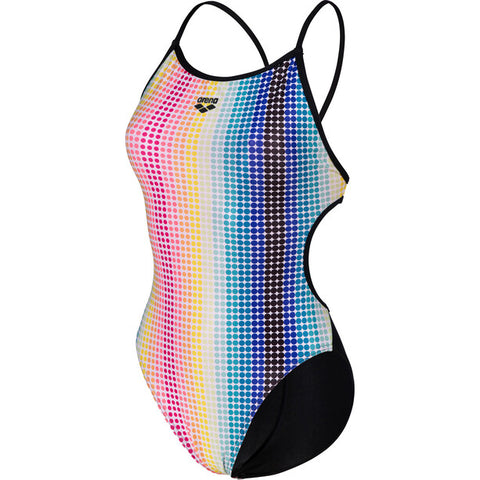 Women's Circle Stripe Swimsuit Lace Back Black-Multi