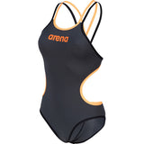 Dames One Double Cross Back One Piece asfalt-zwart-oranje