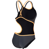 Dames One Double Cross Back One Piece asfalt-zwart-oranje