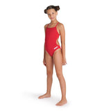 Teambadpak voor meisjes Challenge effen rood - wit