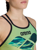 Dames One Double Cross Back One Piece zwart-zachtgroen-multi