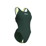Women's Arena Swimsuit Tech Multi Solid Dark sage-white/artic-lime