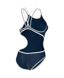 Une Pièce Femme One Double Cross Back Bleu Marine - Blanc