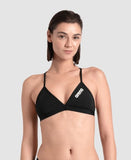 Women's Team Swim Top Tie Back Solid Black - White