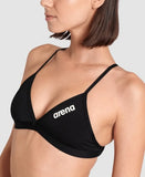 Women's Team Swim Top Tie Back Solid Black - White