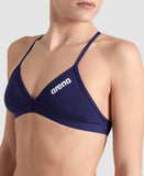 Women's Team Swim Top Tie Back Solid Navy - White