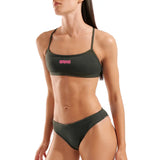 Women's Bikini Bandeau Solid Dark Sage - Shocking Pink