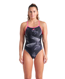 Arena Women's Frozen Leafe Swimsuit Lightdrop Back black-pink