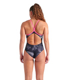 Arena Women's Frozen Leafe Swimsuit Lightdrop Back black-pink