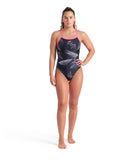 Arena Women's Frozen Leafe Swimsuit Lightdrop Back black-pink