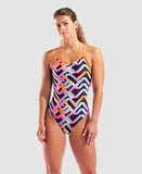 Women's Texture Swimsuit Tie Back Multi-Black- Orange