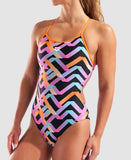 Women's Texture Swimsuit Tie Back Multi-Black- Orange