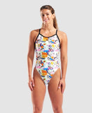Women's Collage Swimsuit Xcriss Cross White-Multi-Black