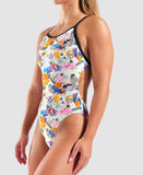 Women's Collage Swimsuit Xcriss Cross White-Multi-Black