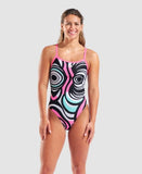 Women's Illusion Swimsuit Challenge Back Black-Multi Shocking Pink