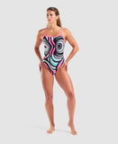 Women's Illusion Swimsuit Challenge Back Black-Multi Shocking Pink
