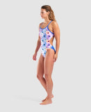 Women's Blurred Swimsuit Challenge Back White Multi-Neon Blue