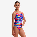Girls Single Strap One Piece Royal Waves