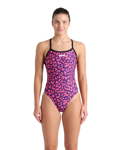 Women's Printed Challenge Back leopard skin black-fuchsia