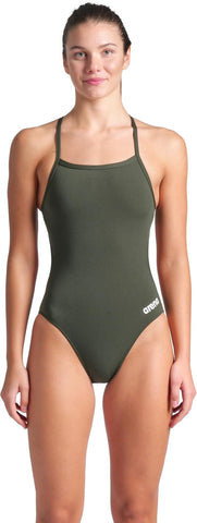 Women's Arena Team Swimsuit Challenge Solid Dark Sage/White