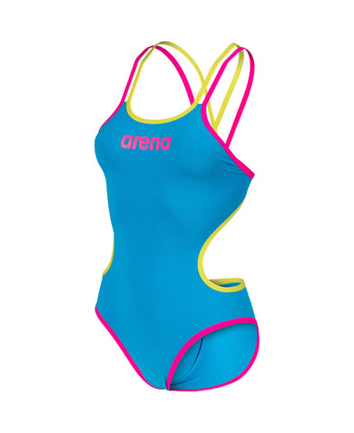 Women's One Double Cross Back One Piece Turquoise-Fluo Pink