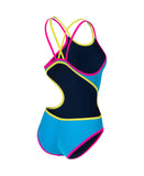 Women's One Double Cross Back One Piece Turquoise-Fluo Pink