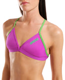 Women's Team Swim Top Tie Back Solid Very Fuschia - Team Green