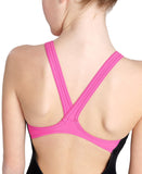 Girls' Prism Swimsuit V Back Graphic Black-Freak Rose