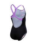 Prism-zwempak voor meisjes, V-rug, zwart-lavanda