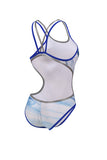 Women's One Double Cross Back One Piece neonblue-silver-white
