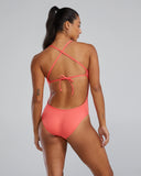 Women's Crosscut Tie Back Swimsuit Solid coral
