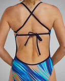 Women's Crosscut Tie Back Swimsuit Riptidal teal/org