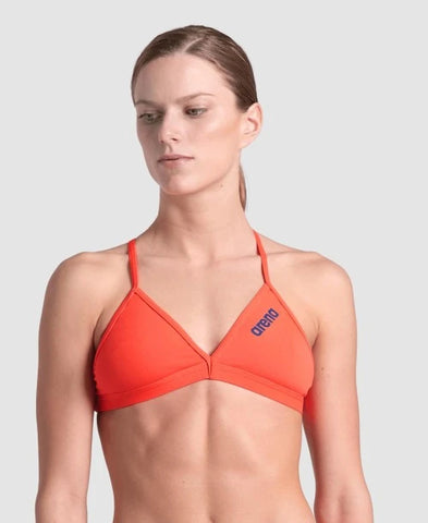 Women's Team Swim Top Tie Back Solid bright coral