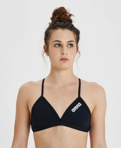 Women's Team Swim Top Tie Back Solid black-white