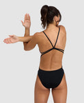 Women's Circle Stripe Swimsuit Lace Back Black-Multi