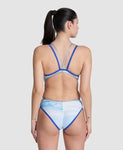 Dames One Double Cross Back One Piece neonblauw-zilver-wit