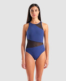 Arena Women's Mesh Angle Swimsuit Vent Back Black Navy
