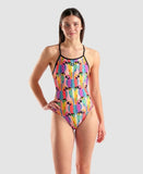 Women's Swimsuit Tropical Delight Tie Back multi-pink/black