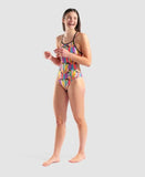 Women's Swimsuit Tropical Delight Tie Back multi-pink/black