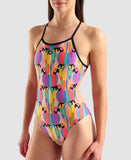 Women's Swimsuit Tropical Delight Tie Back multi-pink/black