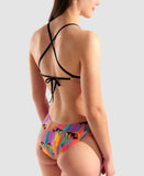 Women's Swimsuit Tropical Delight Tie Back multi-pink/black