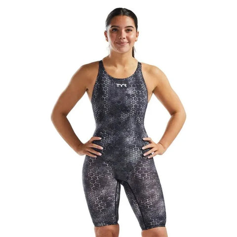Women's TYR Thresher Akurra Open Back Kneesuit - Black