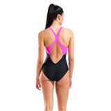 Women's Arena Lit Logo Swimsuit Swim Pro Back L Black-Shocking Pink