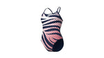 Women's Arena Multi Stripes Swimsuit Lace back navy-white-red